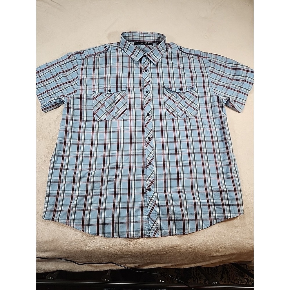 Sean John Western Button Up Shirt Blue Plaid Size 3X‎ Short Sleeve